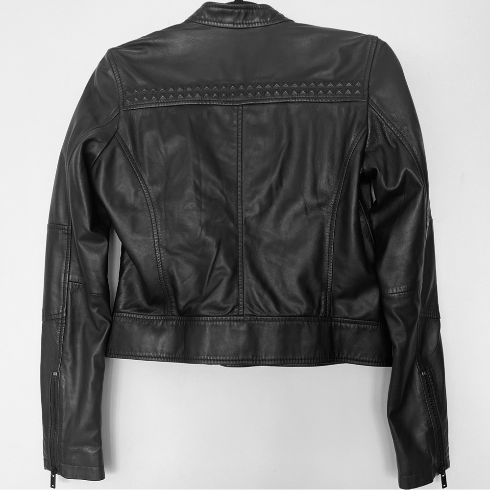 Slate & Willow Embossed Studs Moto Black 100% Leather Jacket Zipper Pockets XS/S - Picture 9 of 16